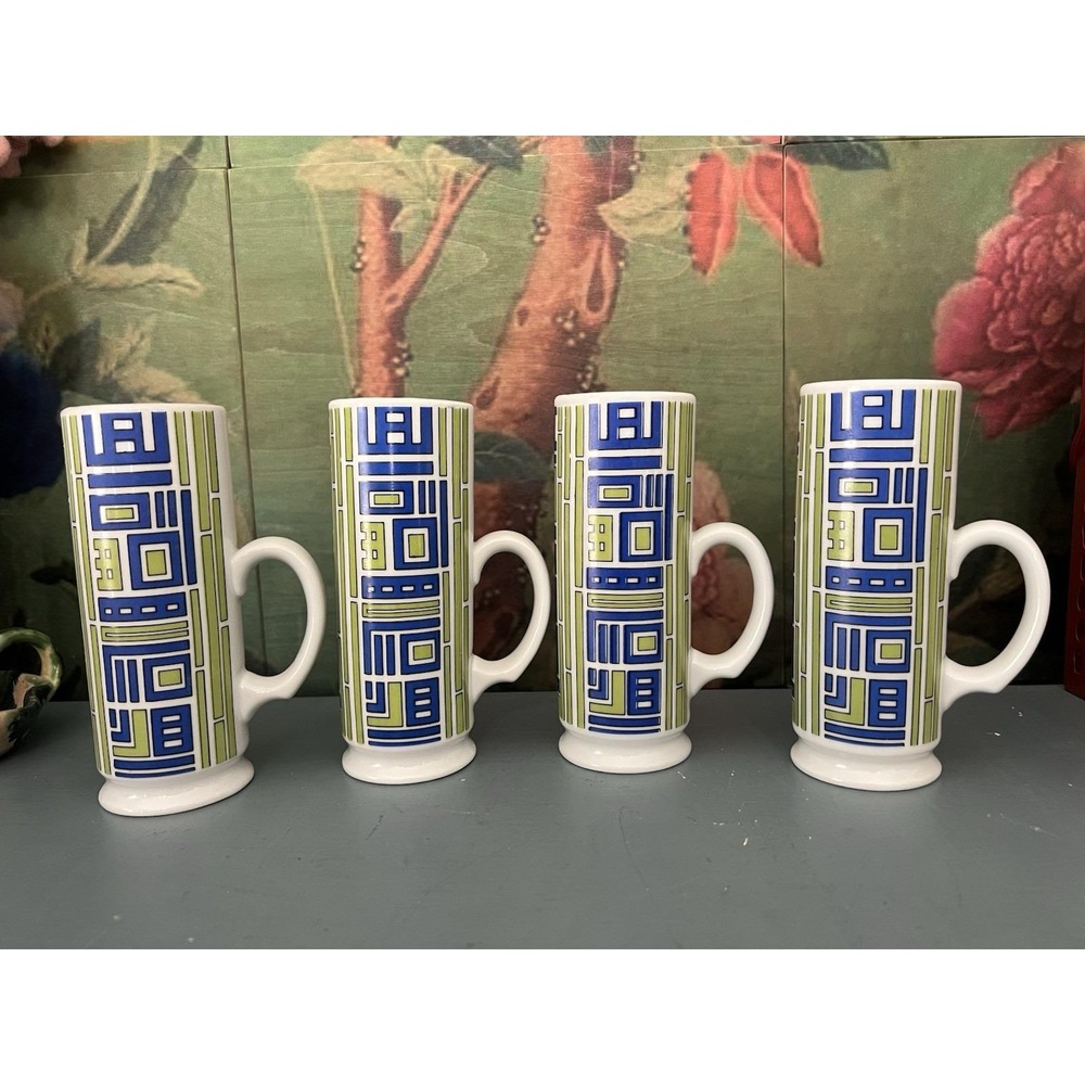 Vintage Holt Howard 1967 Set of 4 MCM Geometric Pedestal Latte Coffee Mugs Japan